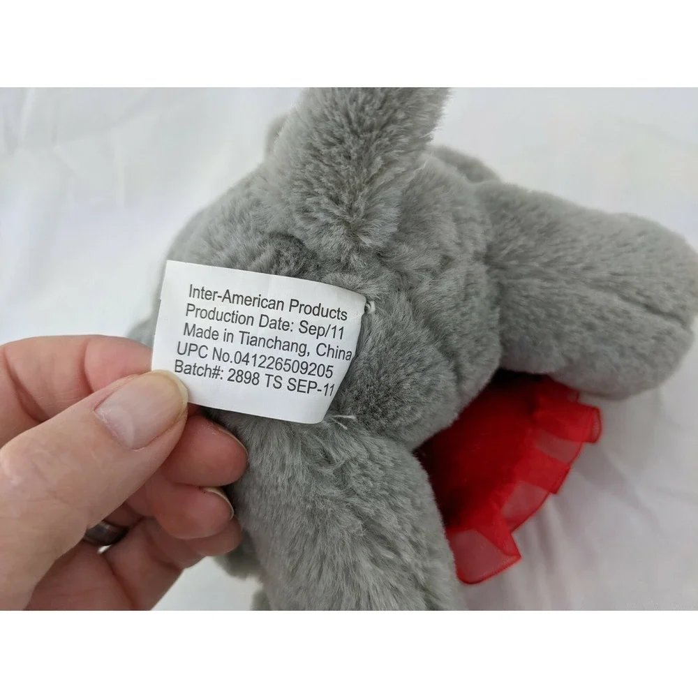Gray Elephant Plush 7 Inch Jungle‎ Love Heart Pillow Red Inter-American Products
